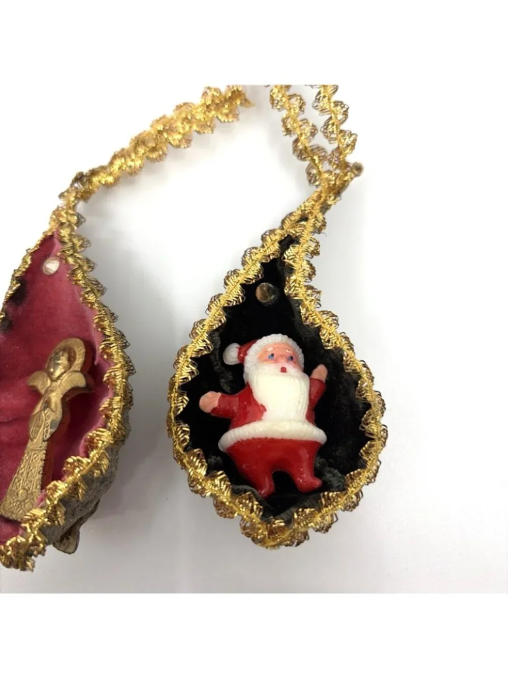 Lot 4 Vintage Milkweed Pod Diorama Christmas Ornaments Santa Angel Snowman Deer